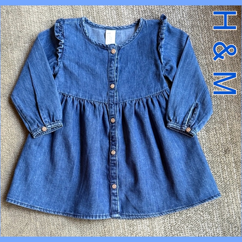 💙H & M Blue Denim Long Sleeve Dressl - Picture 1 of 7
